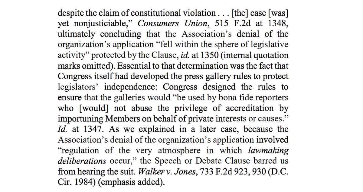 Cooper said Barker distinguishes Consumers Union. He cites this portion of Barker.Said Speech and Debate clause should not shield the any of the defendants here37/