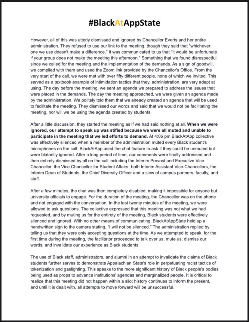 BlackAtAppState's tweet photo. #WeWillNotBeSilenced #BlackAtAppState https://t.co/6WeFOhIeWj