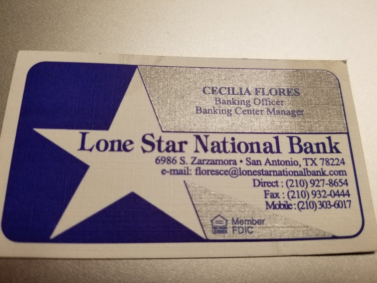 MarketSmart_llc's tweet photo. **MUST READ FIRST**If you are looking for quality banking for your business contact Cecilia Flores Banking Center Manager.  Located at 6986 S. Zarzamora SATX 78224.

#lonestarnationalbank #LSNB #SanAntonio #supportlocallyowned #smallbusinessbanking https://t.co/vYUftYoRz1