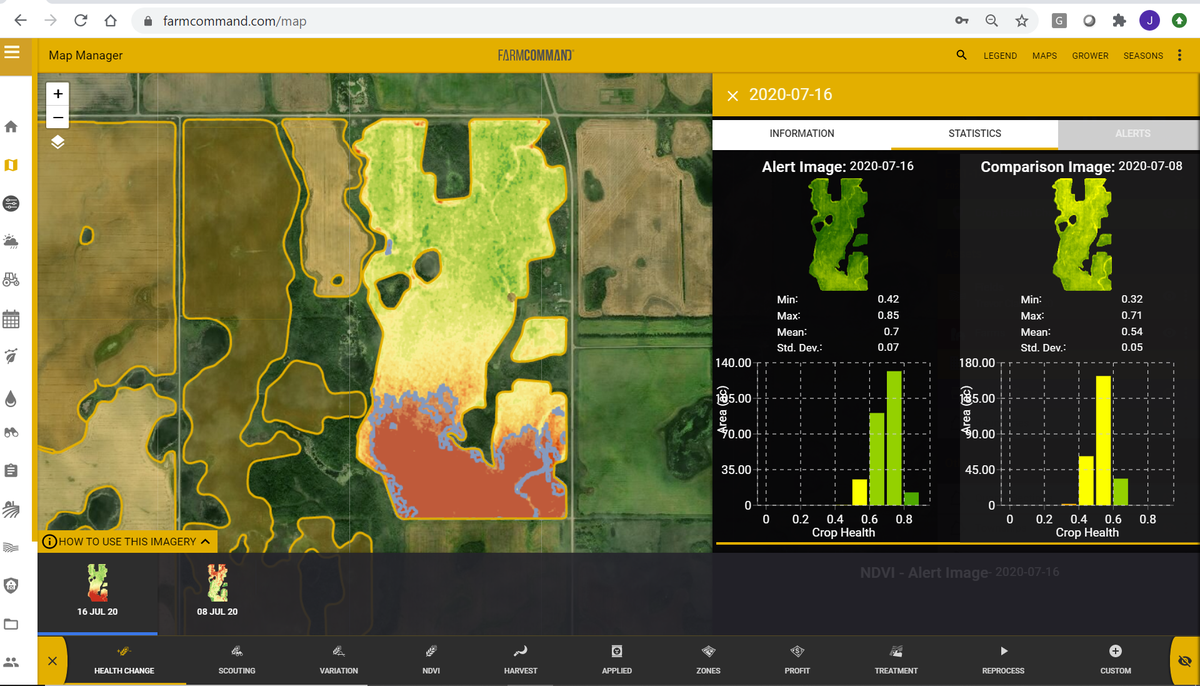 JeffPoppel's tweet photo. Received a call from a @farmers_edge client today. Hail storm on July 13th and crop adjuster coming out. Within a few minutes of looking in #FarmCommand he was able to get all the information he needed to support the claim! https://t.co/JQklp4UkOG