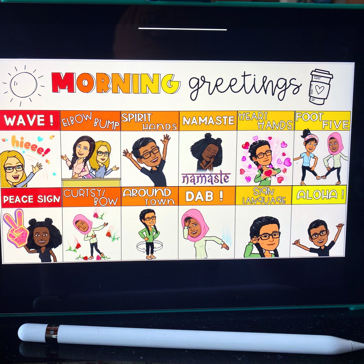 elementaryedge's tweet photo. SOCIALLY DISTANT GREETINGS✌🏼Spent my Friday AM in the sunshine creating these☀️Let’s greet our kids w/ enthusiasm, whether we’re required to be in person masked or on our zoom screens, &amp; make sure they know we’re ready to take on each day together in whatever capacity✨#inspire70 https://t.co/da3N9XZ38b