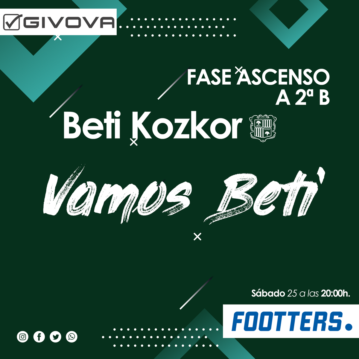 GivovaOnline_es's tweet photo. BETI KOZKOR |Fase de Ascenso a 2ªB
Sábado a las 20:00h. en @footters 

MUCHA SUERTE AMIGOS @BetiKozkorKE 

#DeRegionalASegundaB #FaseAscenso2B https://t.co/rzJoQbmitZ