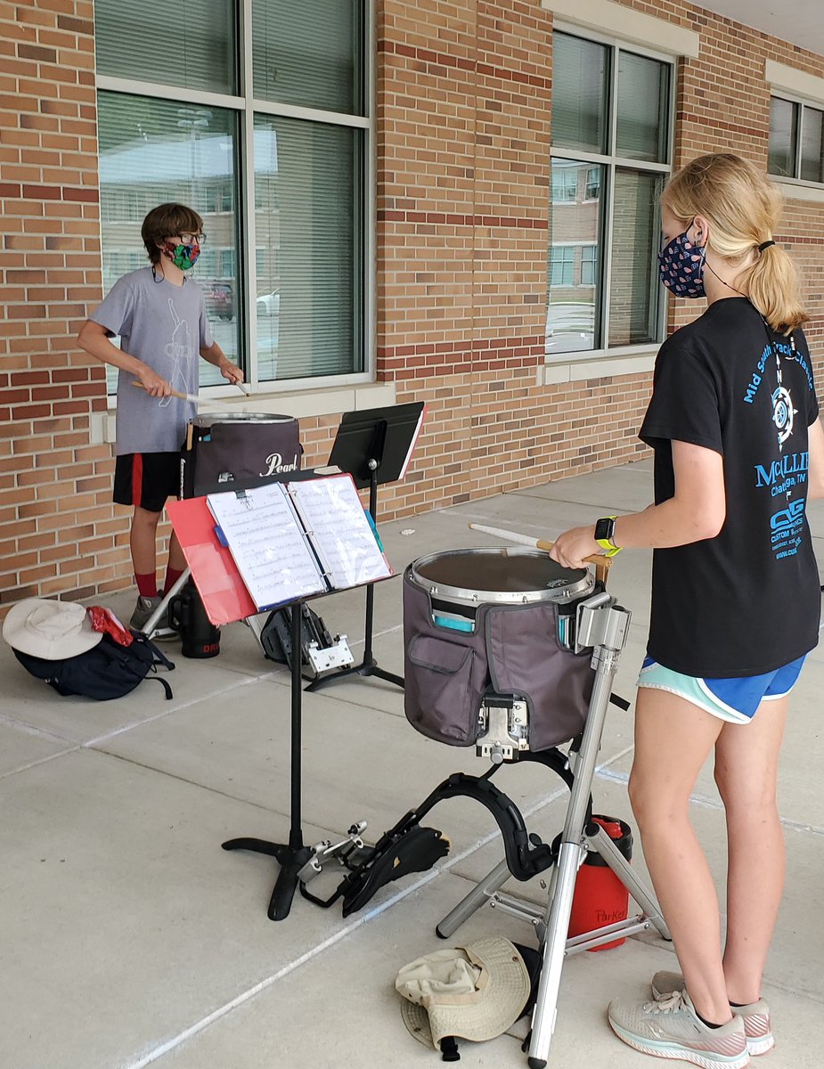 SMMHSEagles's tweet photo. #DontStopTheMusic 🎶 HS students are at Band Camp amid Covid-19 health protocols. Willing to do what it takes to play music together.❤ Big competitions are cancelled, but they look forward to presenting a really fun show at football games. #SignalCorps  #SMMHSSoars @SmmhsBands https://t.co/iR2d80Y82F