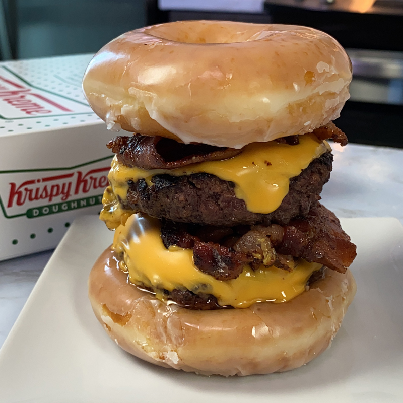 defnotgourmet's tweet photo. Krispy Kreme Bacon Cheeseburger! A double bacon cheeseburger between two donuts! 🍩🍔😋 Watch us make it: https://t.co/6a0ww2qU5F https://t.co/UgQHfTI82S
