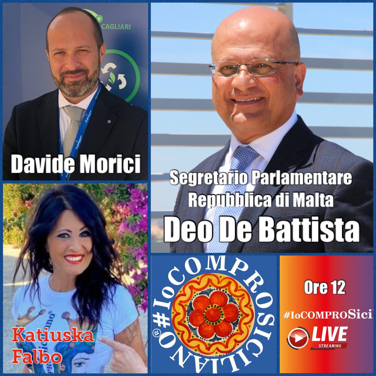 ilmadeinsicily's tweet photo. IOCOMPROSICILIANO LIVE
con Katiuska Falbo
25 LUGLIO
APPUNTAMENTO #INTERNAZIONALE
direttamente da #MALTA.
Rubrica #CHIEDIMIPURE
di DAVIDE #MORICI
uno dei tre #ideatori di #IoComproSiciliano.
OSPITE D'ECCEZIONE
➡️Dr. DEO #DEBATTISTA
#SEGRETARIO #PARLAMENTARE
#REPUBLICADIMALTA https://t.co/D4mlzN3rlA
