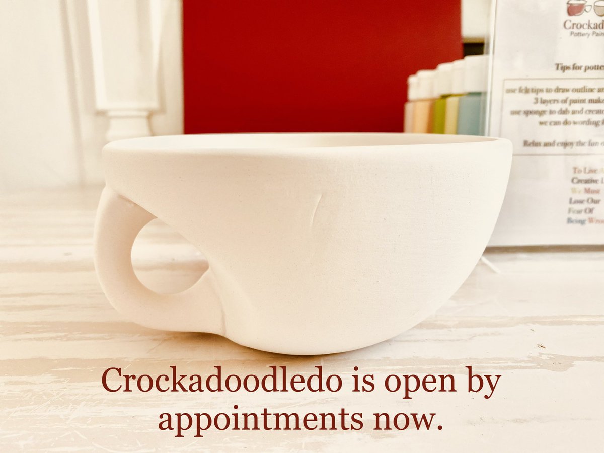 We are now open by appointment this summer holiday. Book a session online here: crockadoodledo.co.uk
Paint at home kit click and collect is also available to book here: crockadoodledo.co.uk/for-take-away-…