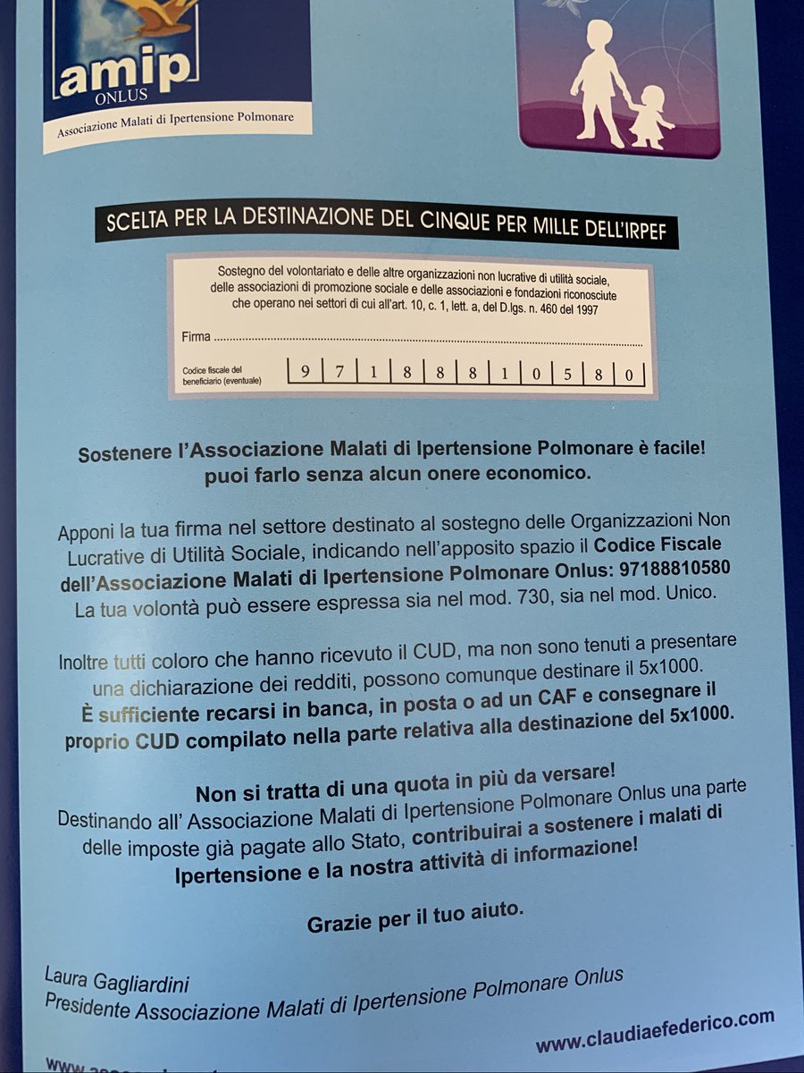 AMIPONLUS's tweet photo. #con il 5 per mille riusciamo a portare a termine numerosi progetti a favore dei malati di #ipertensione polmonare
#aiutaci nella nostra opera
#insieme si può 
#phworld
#noi ci siamo unisciti a noi https://t.co/6f7blYWBSv