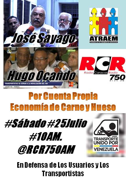 angelcacique's tweet photo. #Sábado #25Julio #10AM Por Cuenta Propia. Economía de Carne y hueso #Atraem @RCR750 @NelsonLandaez. Oiga: @transporteunid2 @hugoocando @jsayagob Transporte Unido Por Venezuela nació para apoyar al transportista Público y mejorar la calidad del servicio en función de los Usuarios https://t.co/GRdnVXhFHH