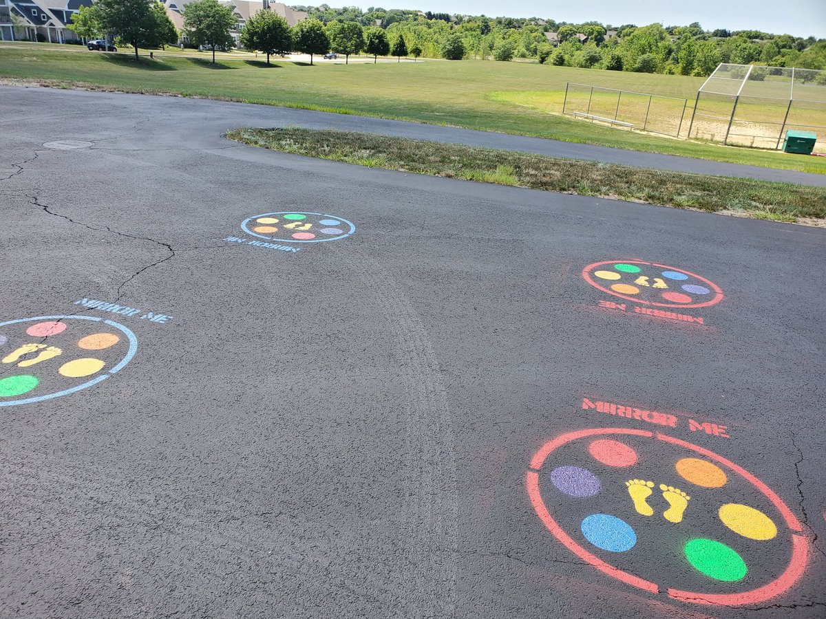 NikiBurkey's tweet photo. Super excited about our new playground activities! Many thanks to D300 Communications Dept and Buildings&amp;Grounds for making my vision come to life! Love that we can support SEL in our upcoming mindfulness breaks! @LPESHawks @CUSD300 @FredHeidD300 https://t.co/8jK2IdWGPA