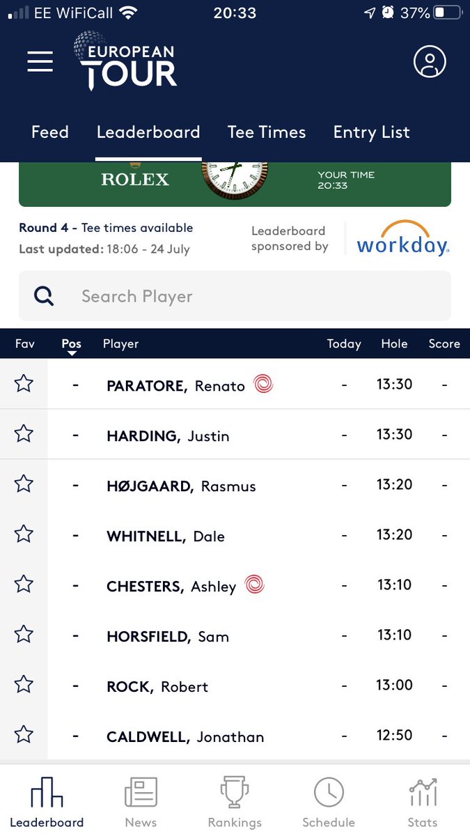 SamPleshette's tweet image. Load up the @EuropeanTour app to check the #BetfredBritishMasters scores...can’t see how anyone sits relative to par, what anyone shot today, just what time they’re off tomorrow. #poorshow #poorapp
