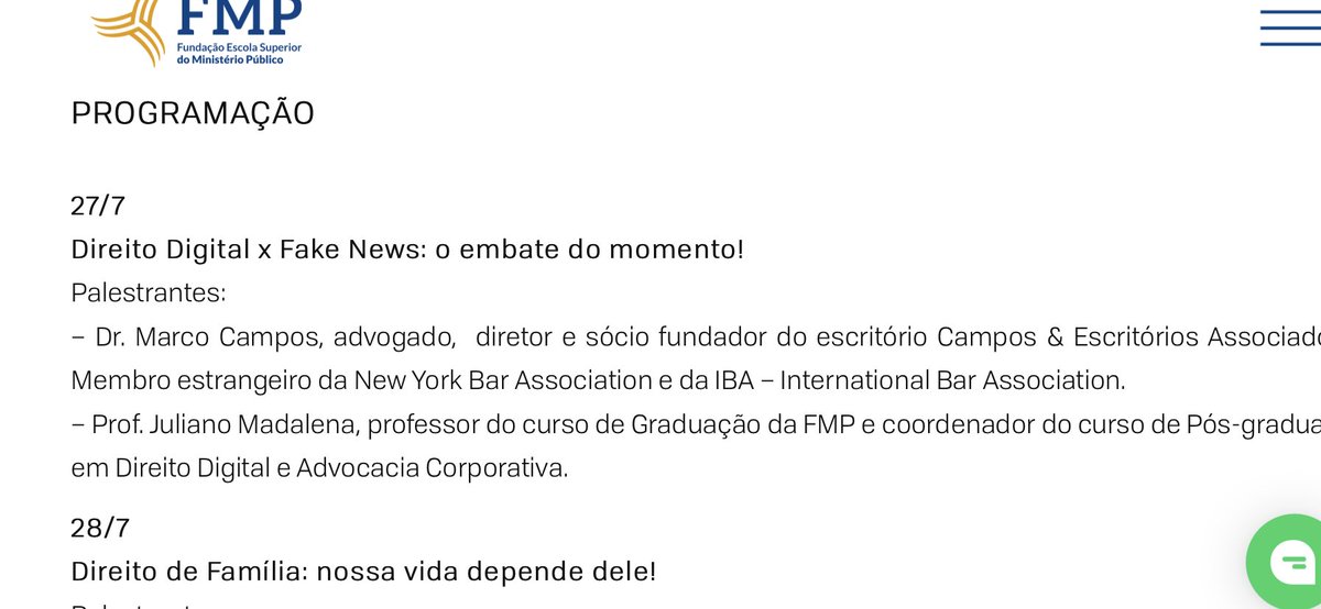 Aliás, largada em grande estilo da FMP Talks na próxima segunda, com o genial Dr. Marco Antônio Campos e o não menos ilustrado Prof. Juliano Madalena, falando sobre Direito Digital x Fake News. Há tema mais atual?! Imperdível!