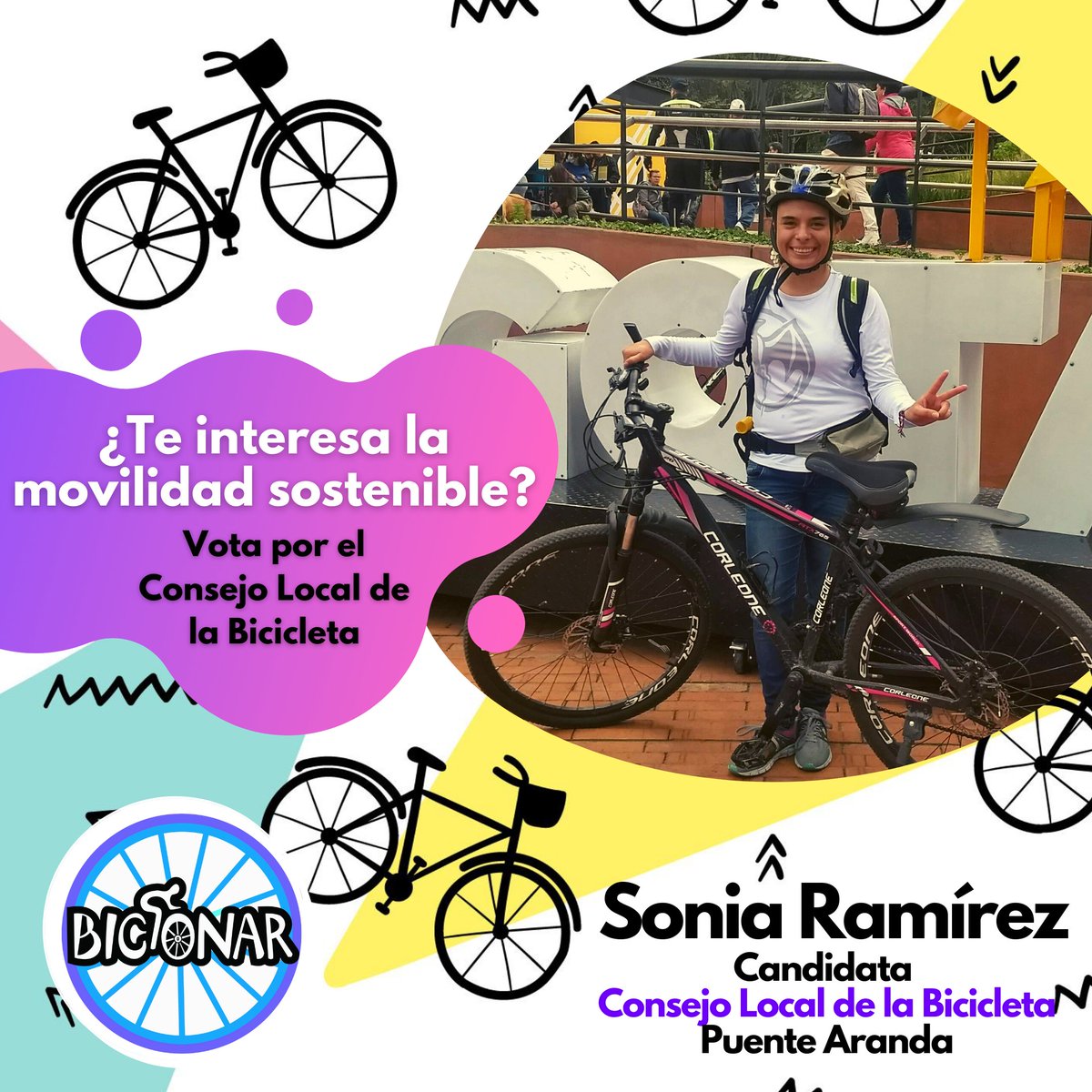 bicionar's tweet image. ¿Te interesa la movilidad sostenible? Vota por el Consejo Local de la Bicicleta. Conoce a la candidata Sonia Ramírez de Puente Aranda y sus propuestas.