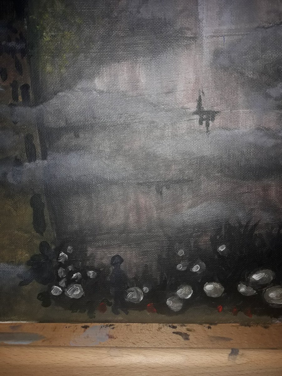 ArtSprite98's tweet photo. What do you think the situation in the picture is?Or what do you think this might represent?  Leave a comment to let me know! 
#acryllic #painting #dystopian #originalcontent #originalworld #originalstory #clouds #skyscrapers #smog #darkcolours #city #dystopiancity #canvas #easle https://t.co/b7eN52iNoT