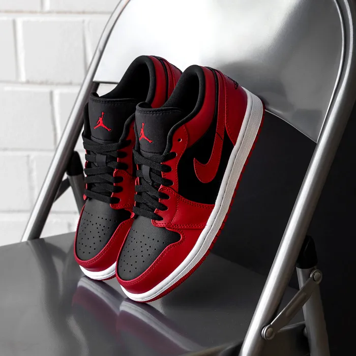 jordan 1 low varsity red on feet