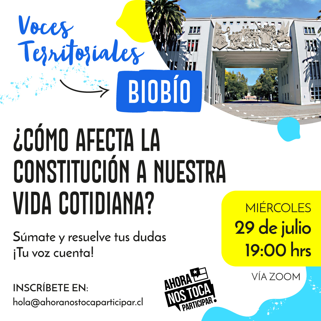fundcolunga's tweet photo. Voces territoriales: @ahrnostoca-Biobío te invita a participar en el espacio de diálogo y formación ciudadana relacionada al #plebiscito ¿Cómo afecta la Constitución a nuestra vida cotidiana? 

Inscríbete 👉 https://t.co/hw7GHk1tj6 https://t.co/Jm6ckEdnaL