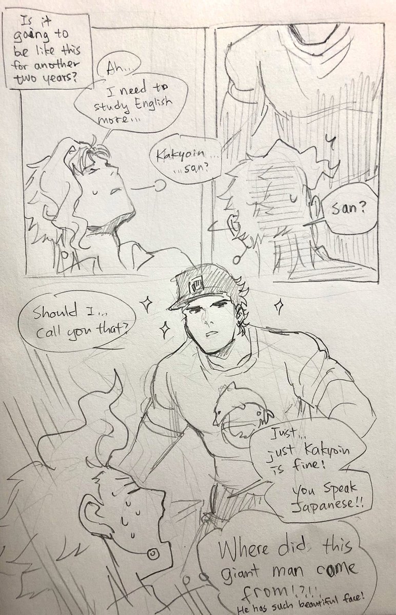 USA highschool AU of #jjba
⚠️its a little bit #jotakak and little bit of other characters.
⚠️Kakyoin cries.
⚠️I made up a bit of Kakyoin's past.
I handdrawn these so sorry there rough. and please bear with my English as second language.
⚠️please read from left➡️right
P1-p4 