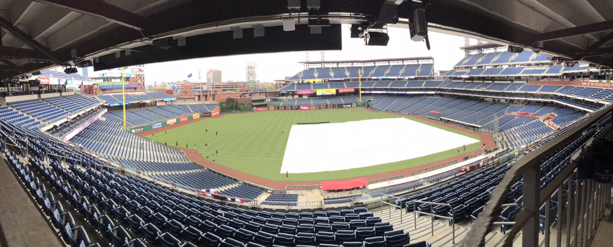 Mark_LaValla's tweet photo. Pre-game for Phillies MLB Opening Day 2020 at Citizens Bank Park. I can’t imagine how weird it is for these guys to play with no fans. You can’t even smell a hot dog in this place. @FOX29philly @Mark_LaValla https://t.co/hxDNISK8sV