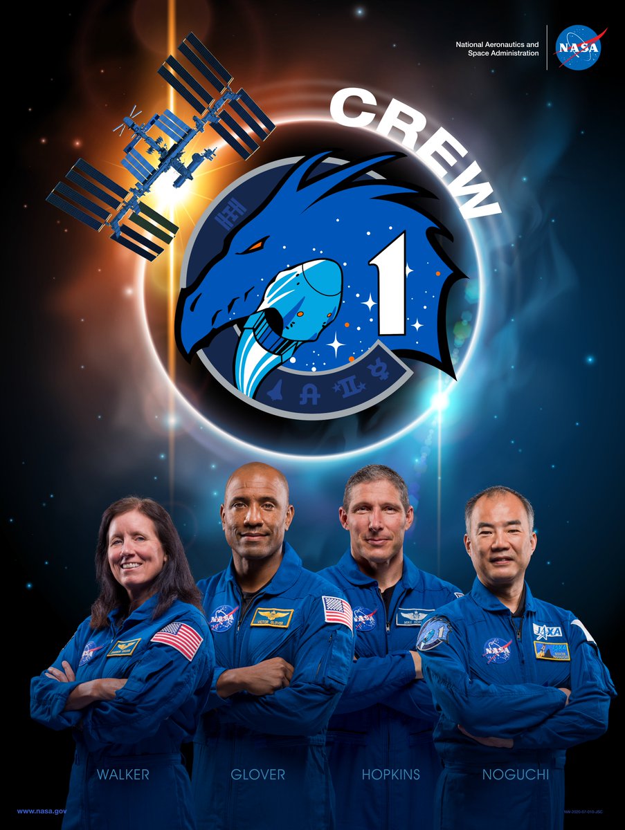 El póster de la misión Crew 1 mola mucho.