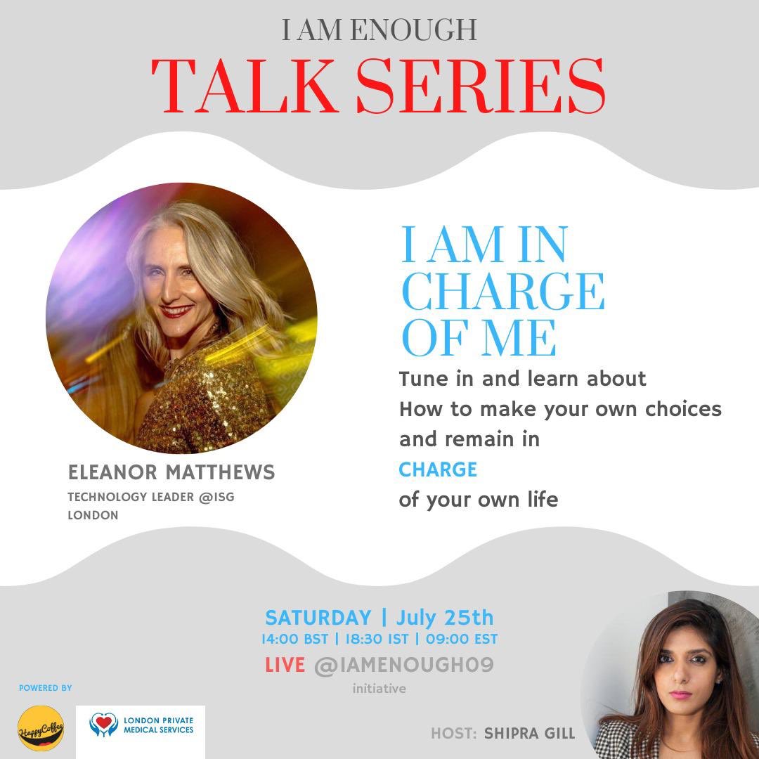 Tune in at <a href="/iamenough09/">April Walker</a> tomorrow on Instagram to meet Eleanor Matthews <a href="/ejwinn/">eleanor matthews</a> virtually &amp; learn more about her inspirational journey on the INSTALIVE Session on Saturday, July 25th at 14:00 BST who will share insights on the topic ‘I AM IN CHARGE OF ME‘

#iamenough