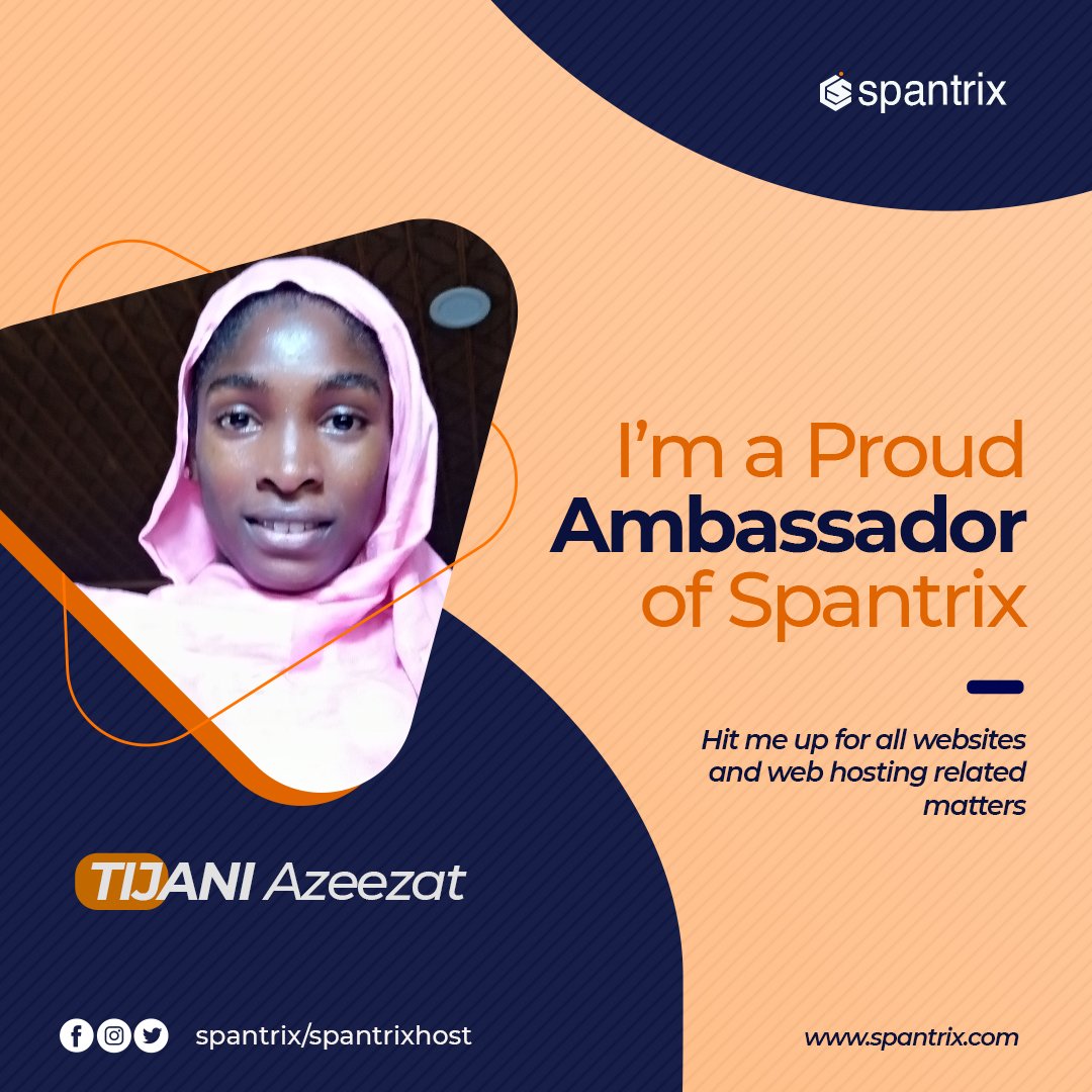 OlamideOlolade9's tweet photo. I'm a proud Ambassador of Spantrix. Hit me up for all websites and web hosting related matters 
Thanks🤝🤝🤝
 
#Spantrix
#webhostingcompany
#Ambassadors
#TheUnveiling https://t.co/rBTwAeYRpX