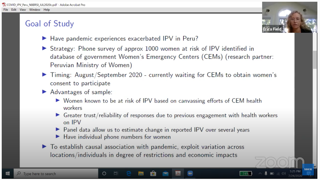 We're back w/Erica Field talking about new follow-up data collection in  #Peru of 1000 at-risk women with Peruvian Ministry of Women to allow changes in reported  #IPV over up to 10 yrs. w/  @taitarasu et al.8/n