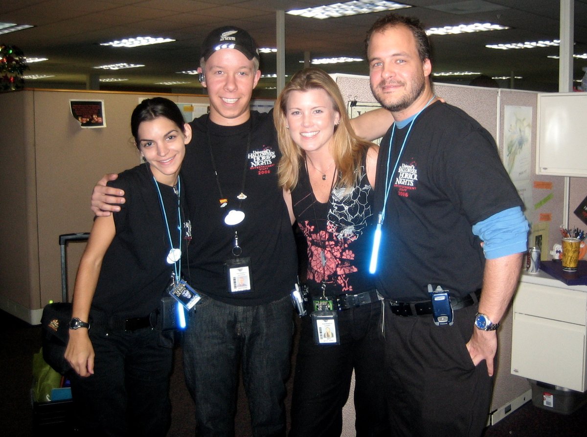 I was assigned to the house in the Earthquake queue. It was called "Run: Hostile Territory" based mildly on the movie Hostile.Here was my team. The blonde woman to my right, Beth C, was our Stage Manager.