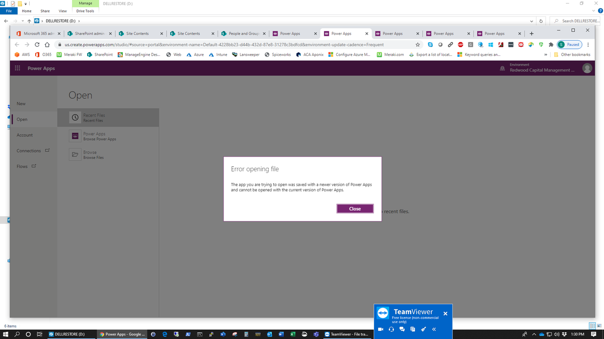 Chandru_1229's tweet photo. I am trying to move a PowerApp from my tenant to another tenant. But I am getting "The app you are trying to open was saved with a newer version of powerapps" Anyone already faced this?
Attached the error screenshot
#PowerAppshelp #O365 #MSHelp https://t.co/Qom8NnDp0l