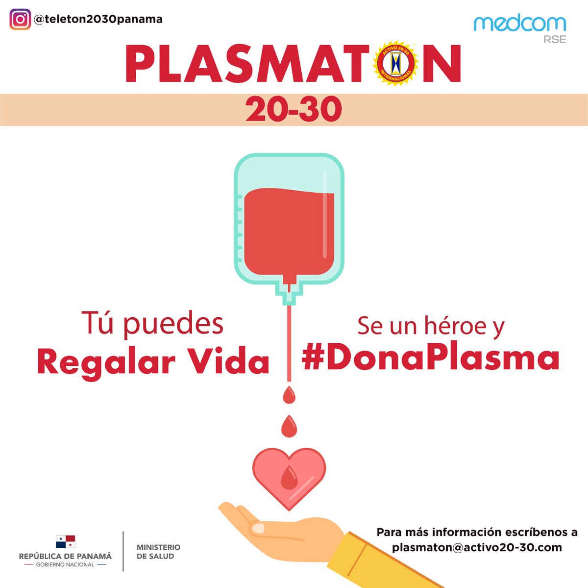 MINSAPma's tweet photo. Se un héroe y #DonaPlasma. Te invitamos a ser solidario ayudando a aquellas personas que hoy luchan contra el #COVID19. Agradecemos a @teleton2030 por llevar a cabo esta iniciativa. #UnidosVenceremos #UnPanamáMejor https://t.co/iHpNpZRmbJ