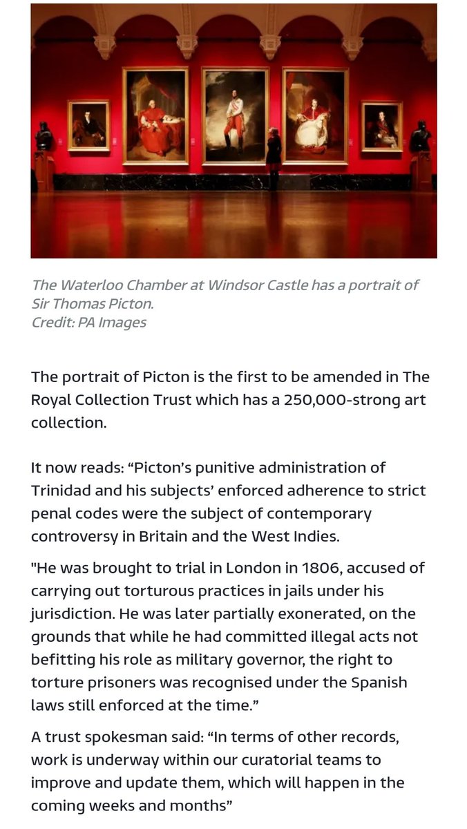 His portrait at Windsor Castle has been given a new inscription, noting his use of torture. He sought a retrial on the grounds that Spanish law allowed torture. Picton was both celebrated and reviled in his own time, later dying at Waterloo.