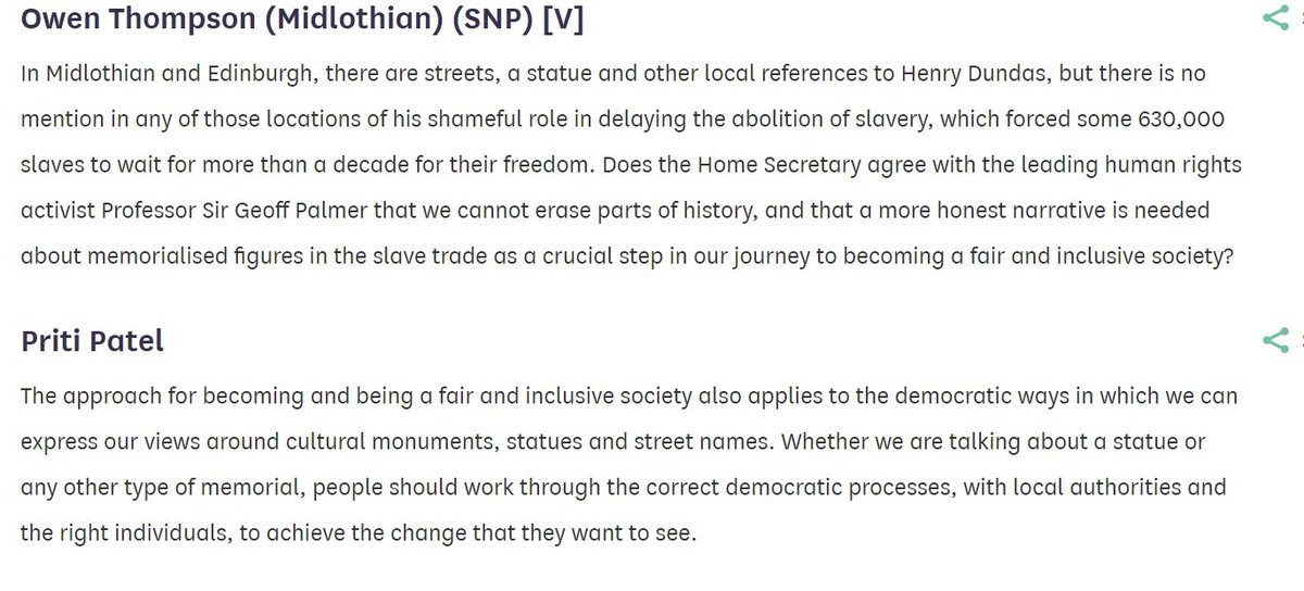 The Cardiff case of the Picton statue would seem to have followed the Home Secretary's view that campaigning for and seeking change through the proper democratic process is appropriate in a democracy on issues of cultural monuments, statues and street names.
