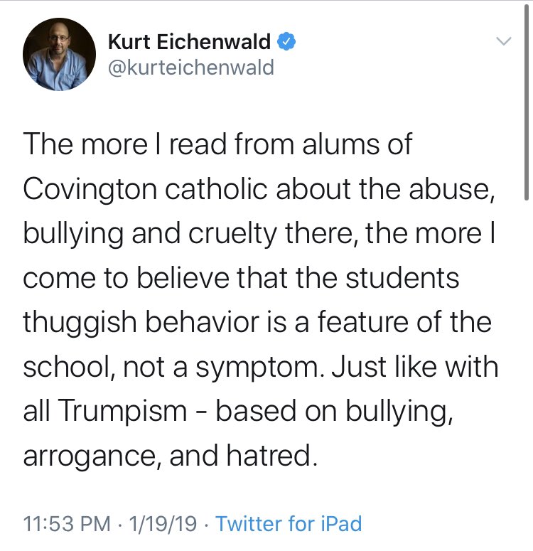 And we had many, many voices on the left chime in.  @kurteichenwald did his best to plaster the faces of these high school students everywhere as punishment for something they didn’t actually do. Just shameful.