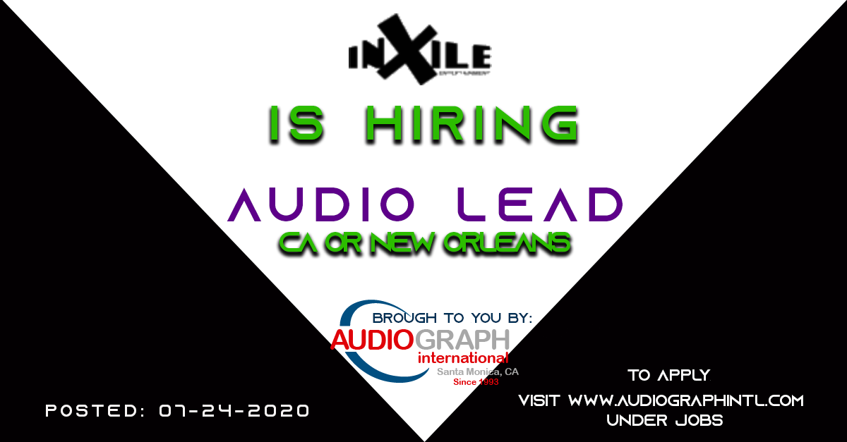 ChilitosAGI's tweet photo. This is a great career opportunity at InXile to work as an Audio Leader in California or New Orleans. Apply in our Bio. Break a Leg! https://t.co/2V5VbaI2SZ