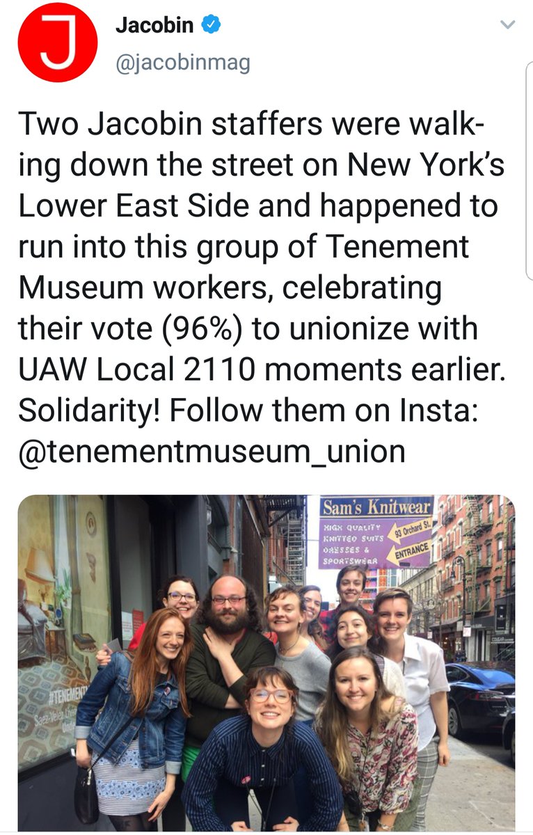 6/ Fortunately we didn't listen to that noise and we won our election with an overwhelming majority. The  @tenemuseunion represents the best of what the  @tenementmuseum can be. Unfortunately, we still don't have a contract, and now the union is significantly diminished.