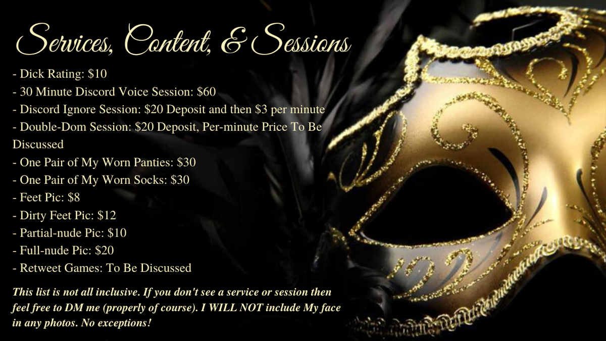 GoddessErys's tweet photo. Services, Content, &amp; Sessions, up-to-date as of July 24, 2020. This list isn't all-inclusive.  If you don't see a service or session and you want to know if I would consider it, DM Me politely to ask.

findom | paypig | cashpig | humanatm | Serve Your Goddess https://t.co/VR8fnmsQ8B