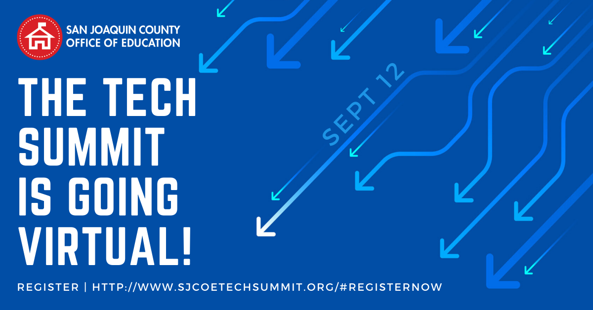 TheSJCOE's tweet photo. The SJCOE Tech Summit is back! It's virtual. And free.
The #sjcoetechsummit is an opportunity for educators to learn from each other and from industry experts how to better use technology in the classroom.
Learn more at https://t.co/BnHgq6xD01
Sept. 12, 9:30 a.m. - 12:30 p.m. https://t.co/Z4zs6radqi