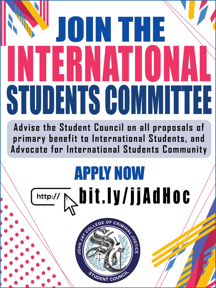 JohnJayISA's tweet photo. Important Updates on International Students Community - https://t.co/S20dt3jHlb

Apply for International Students Committee: https://t.co/aKJGqlcszA https://t.co/lNEFnH6oFE