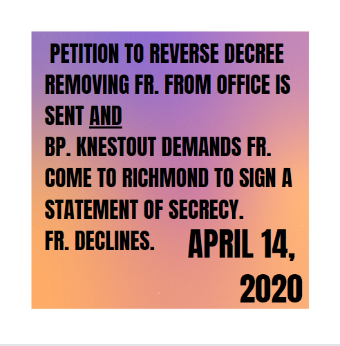 Justice4FrMark's tweet photo. “Attempt to break Fr.” (thread 2 of 3)
This section of the timeline delves deeper into the abuse of power displayed by Bp. Knestout of the Diocese of Richmond in the past year.
More info: https://t.co/ism8I5R6PY
Petition and rally info in bio. #catholic #rvapriest #justice4frmark https://t.co/70ZnoCr1Yb