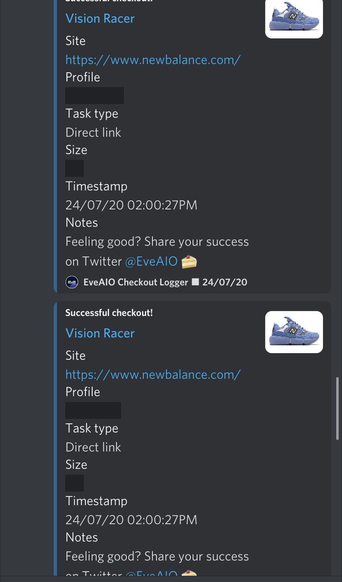 noynoy96_'s tweet photo. Footsites and NBs were a cook out. 2 checkouts didn’t log on footlocker with eve.
Bots: @wrathbots @EveAIO 
Proxies: @RedDirtProxies @NotifyProxies 
Group: 🐐 @CougarCookGroup https://t.co/MLZu8tHUVQ