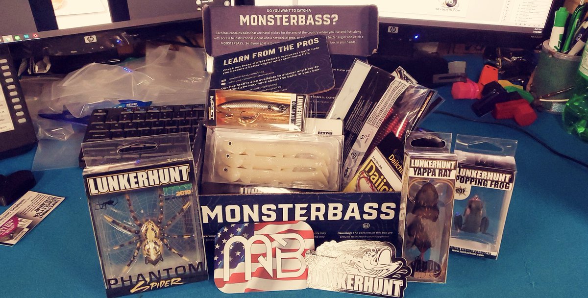 bassbro_tv's tweet photo. July's @MONSTERBASSco Subscription box came today super excited!! Cant wait to hit the watwr with these amazing Lunkerhunt lures #thebetterbox #monsterbass #summerfishing #bassbro https://t.co/23Jqq79oqu