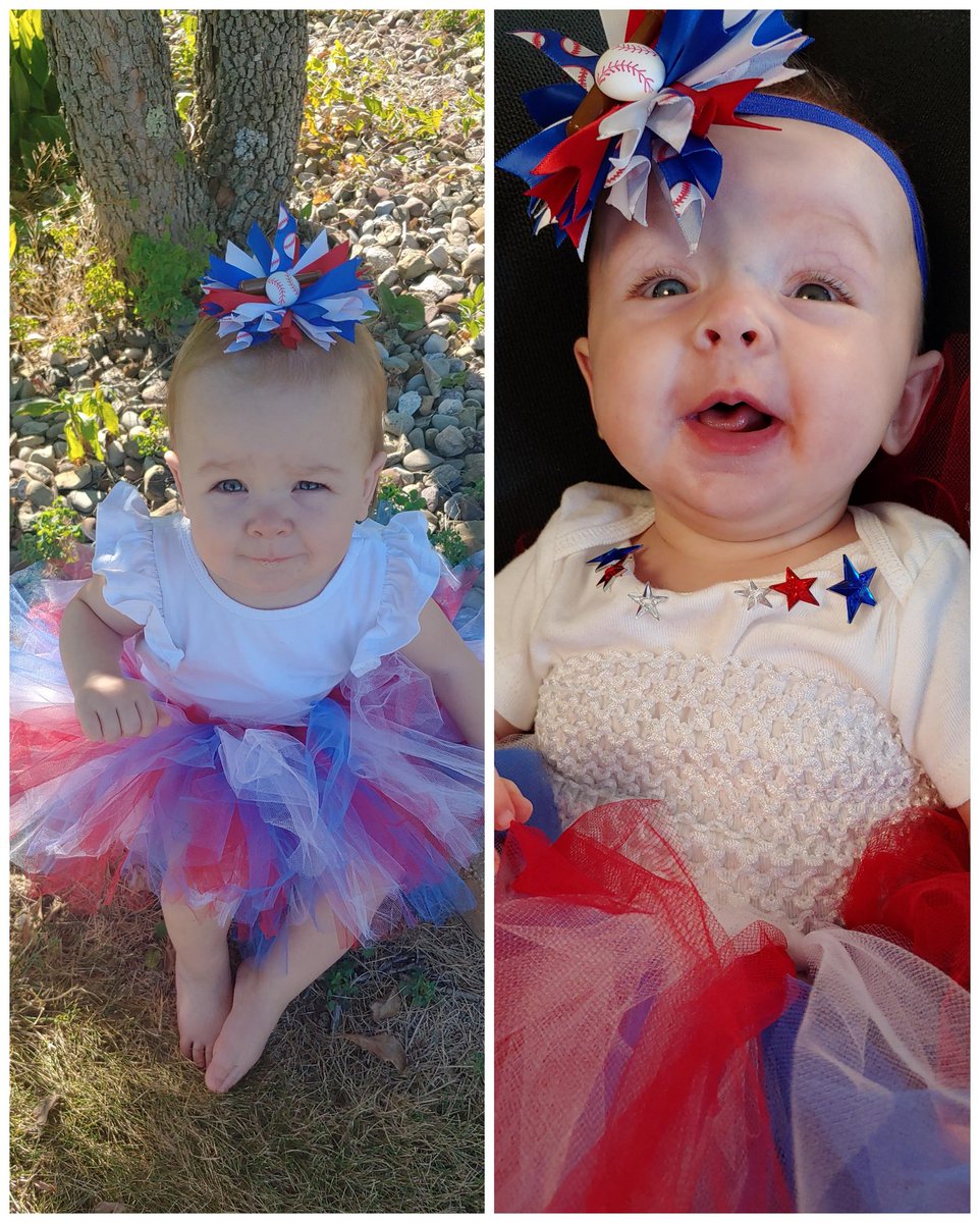 thekropps's tweet photo. Maddie's first @Rangers game (right) vs today in quarantine celebrating their opening day (left)! #TexasRangers ⚾❤️🤍💙 https://t.co/AAVSTOP87C