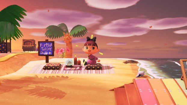 starrypixiedust's tweet photo. I made a beachside fortune teller and used the awesome design my sister @Tefitiparadise made 😍 #ACNH  #ACNHDesigns #AnimalCrossing  #AnimalCrossingDesigns https://t.co/N6Mgk2jdaz