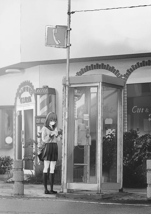 #絵をモノクロにするとかっこいい
セーラー服の絵を白黒にしたら、戦後の記録写真になりました。 