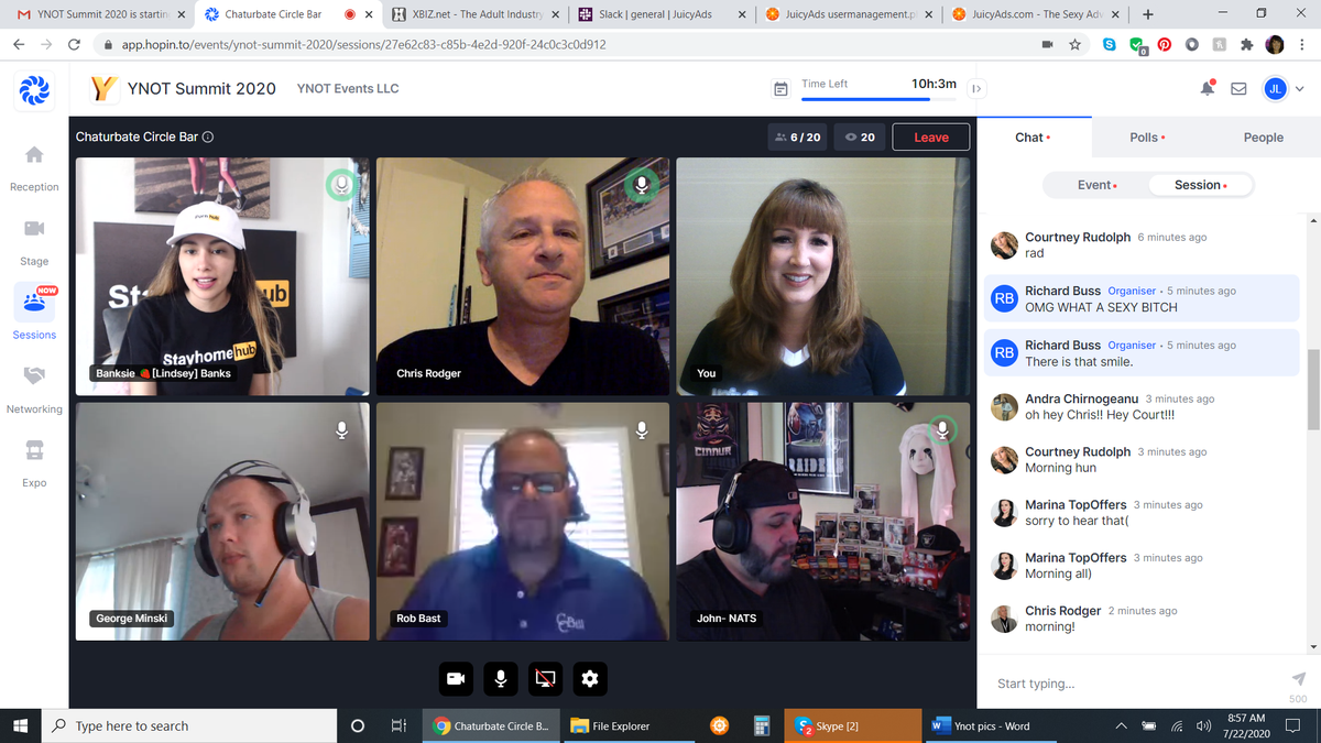 juicyads's tweet image. What was your favorite event during @YNOTdotcom summit? Julie and Kira seemed to enjoy some virtual talks at the  @chaturbate Circle Bar. Happy looking faces, almost everybody is smiling! 😆🧡 Awesome groups of people. #KeepItJuicy