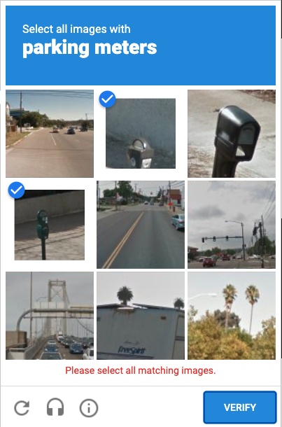 geeknum88's tweet image. Hey @google @recaptcha you kinda failed this CAPTCHA. I clicked all the parking meters, that other one is a mailbox.