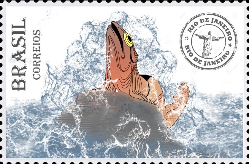 Pinup reverse mermaid stamp for this week's #SundayFishSketch #fishytheme