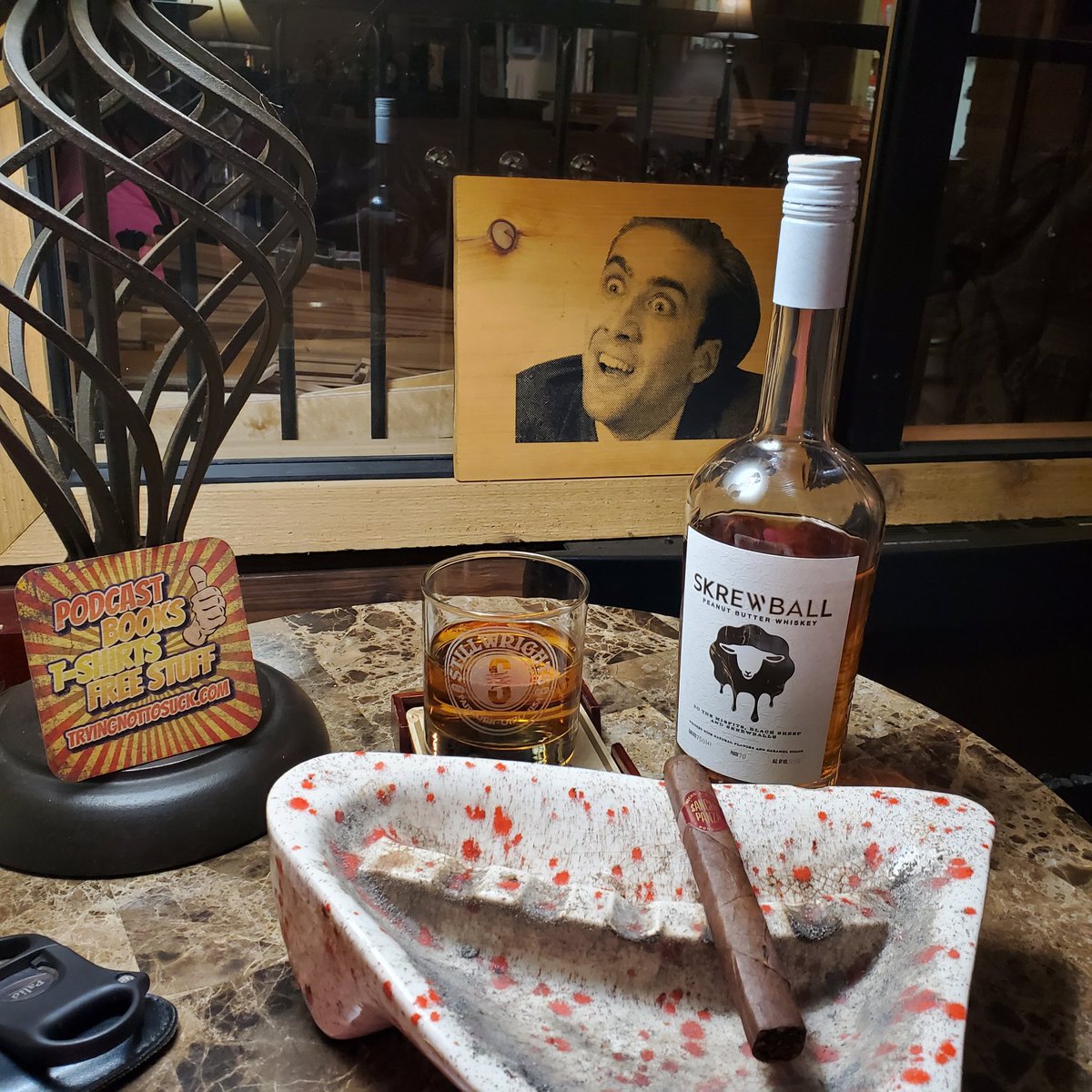 TheBeilski's tweet photo. Tonight is a @getskrewed night we are enjoying their Peanut Butter Whiskey have you had this one @brewfontaine #drinksomething #cigars #WatashTray #podcast #tryingnottosuck https://t.co/gcTwxCtuMj