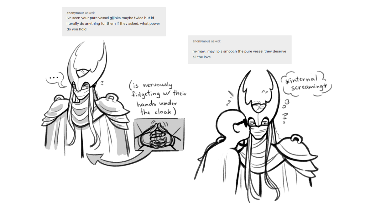 oh here are a couple of doodles that i did while answering asks abt my thk gijinka! #HollowKnight 