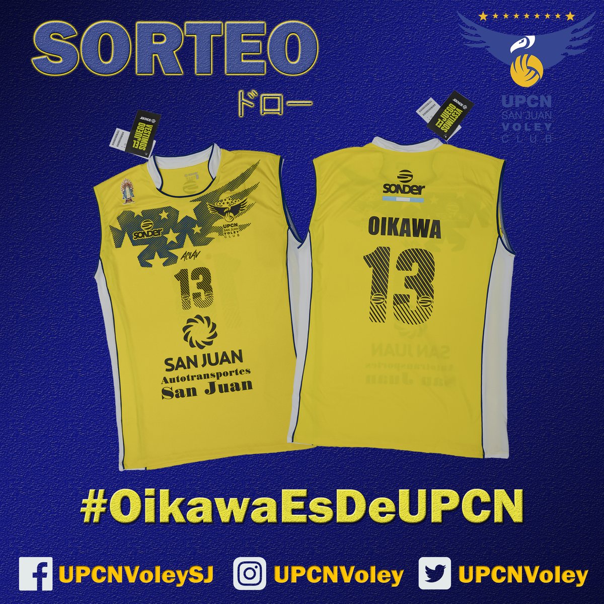 UpcnVoley's tweet image. #SORTEO ドロー Los amigos de @SonderArgentina regalan una camiseta de #Oikawa. Saldrán 3 finalistas por cada red social de UPCN San Juan Vóley y de allí un ganador de cualquier parte del mundo. Participá hasta el 29/7.

✅ Seguí a @UPCNvoley
✅ RT

#OikawaEsDeUPCN #DaleUPCN