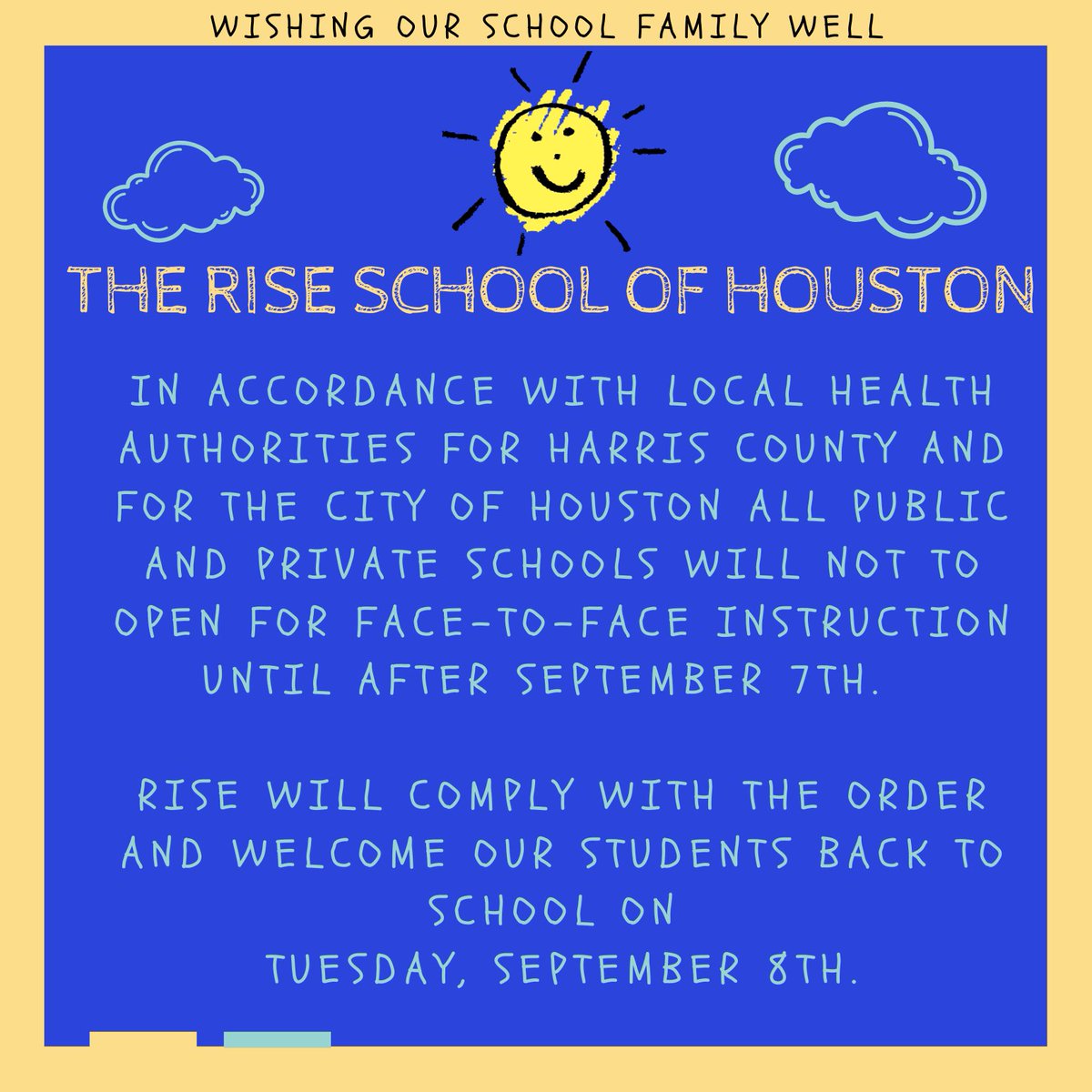 We look forward to welcoming back our students Sept 8th #theriseschool #risehoustontx