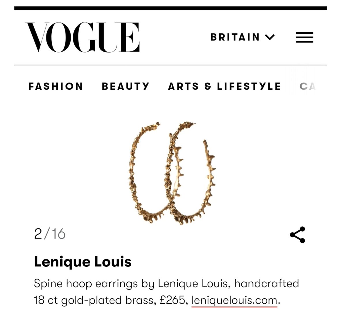 Our bestselling Spine Gold Hoops featured in <a href="/BritishVogue/">British Vogue</a> Top Summer Earrings List!! We've been featured twice!! So happy! 
#BuyBlack 
#BlackPoundDay 
#Vogue